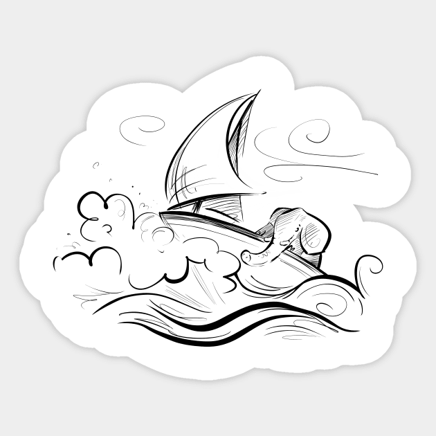 Elephant sailor in a storm Sticker by Jason's Doodles